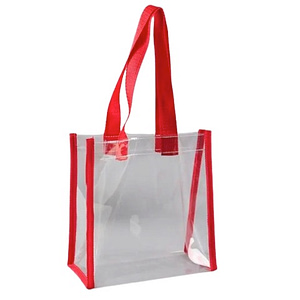 Bolsa Plástica Grande Transparente con Asa y Bordes Rojos