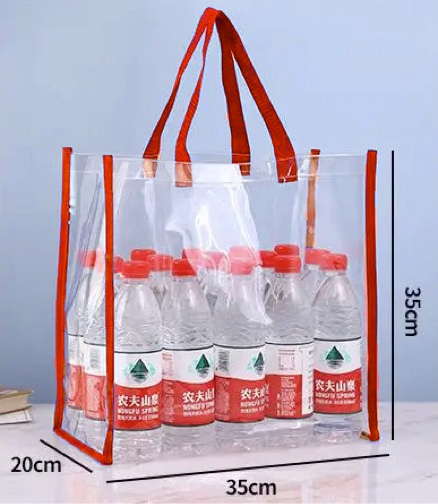 Bolsa Plástica Grande Transparente con Asa y Bordes Rojos - Imagen 3