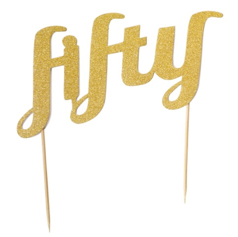 Cake Topper Fifty Dorado Escarchado