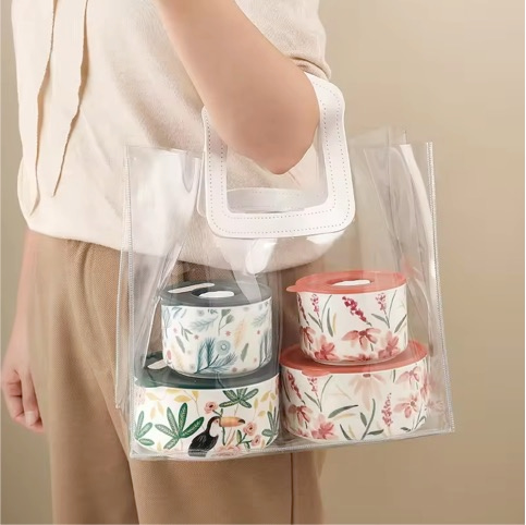 Bolsa Plástica Transparente con Asa Cuadrada Blanca - Imagen 4