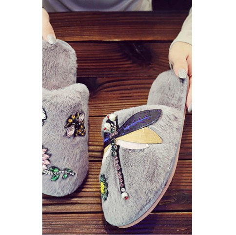 Pantuflas Gris Y Flores T-36 - Imagen 3