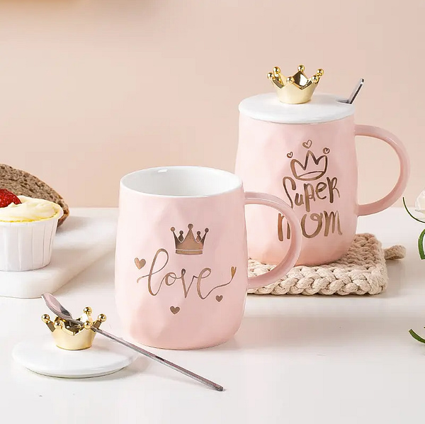 Taza de Cerámica Rosa Super Mom con Tapa