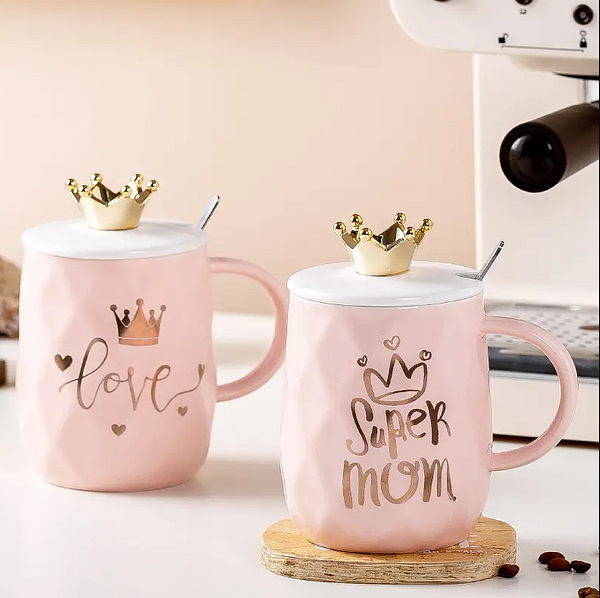 Taza de Cerámica Rosa Super Mom con Tapa - Imagen 2