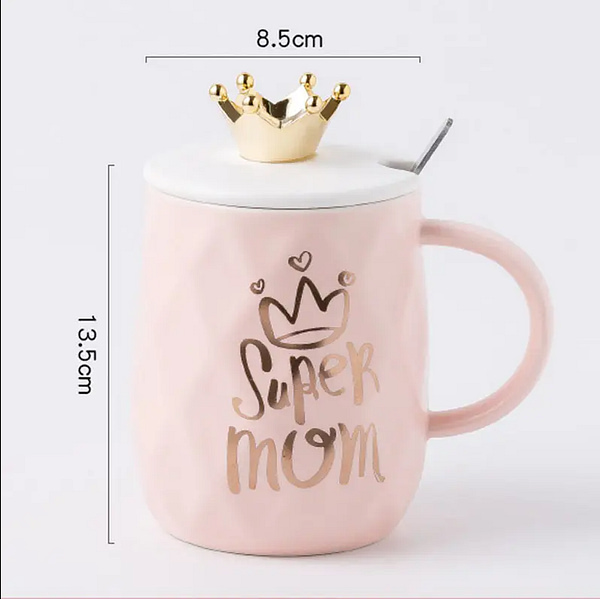 Taza de Cerámica Rosa Super Mom con Tapa - Imagen 4